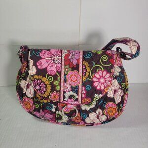Vera Bradley Brown Floral Quilted Saddle Up Crossbody Bag